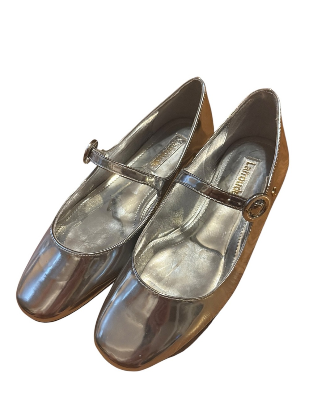 Larroude Silver Mirror Metallic Mary Jane Ballet Flat Size 5.5